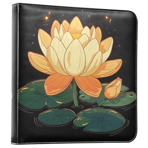 JIPONI Beautiful Hand-painted Lotus Large Photo Album, DIY Leather Cover Scrapbook Albums for 4x6 5x7 6x8 Pictures, Self Adhesive Memory Book for Wedding, Baby, Family