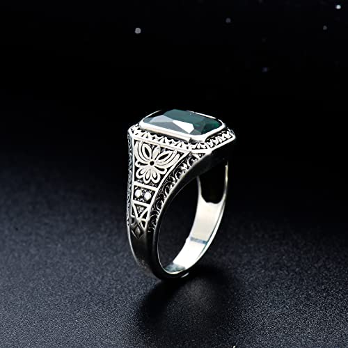 Green Simulated Emerald Ring for Men Sterling Silver Vintage Gothic Biker Ring2