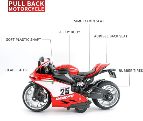Image of FEXXA Police Motorcycle Toy - Pull Back Motorcycle Toys, Tiny Gift with Music Lighting, Latte Motorcycles Toy for Kids Boys Age 3-8 Year Old [NEW] (R1-RED)