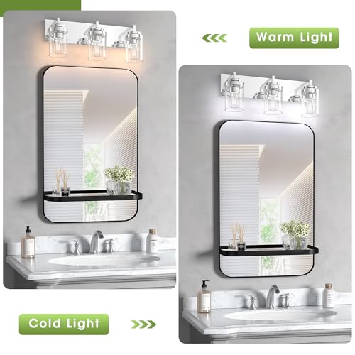 Image of Chrome Light Fixtures, 3 Light Bathroom Vanity Light with Clear Glass Shade, 22in Modern Vanity Light, Bathroom Lighting Fixtures Over Mirror for Living Room