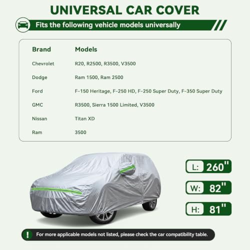 Image of AUQDD 6-Layers Premium Truck Car Cover Waterproof All Weather Weatherproof UV Sun Protection Snow Dust Storm Resistant Outdoor Exterior Custom Form-Fit Full Padded Car Cover with Straps 230 inch-260 inch K15