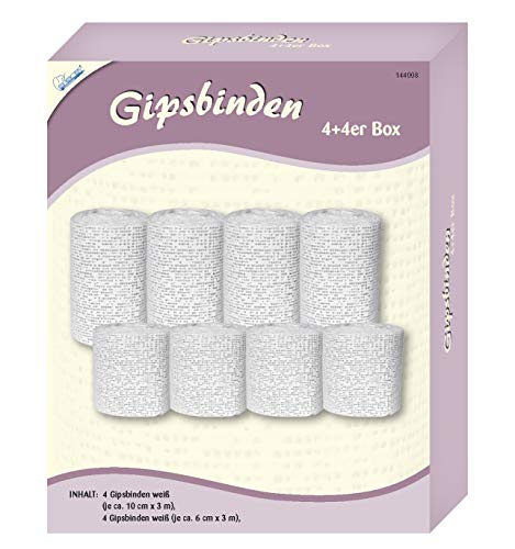 Mammut 144008 - Gipsbinden 4 + 4 Pack, 8 Modellierbinden in 2 Größen als Zubehör und Erweiterung für Gipsabdruck Babybauch Set, zum Abformen eines Gipsbauch für Kreative, weiß, 1000 g
