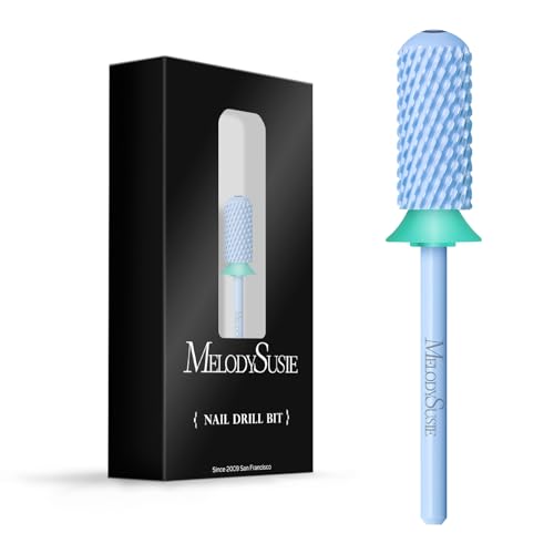 MelodySusie Safety Nail Drill Bits, 3/32'' Smooth Round Top Small Barrel Carbide Bits, Fast Remove Acrylic or Hard Gel for Manicure Pedicure Salon Professional or Beginner, Light Blue, Coarse