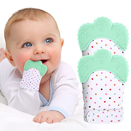 Image of 2Pack Silicone Teething Mitt, Soothing Infant Teething Mitten Pain Relief, Prevent Scratches Glove, Safe Silicone Teething Toys for 0-12 Months