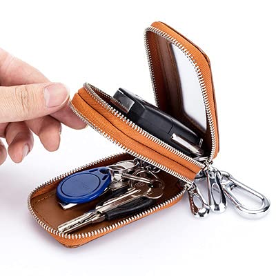 Custodia per chiavi auto in pelle con motivo a V e cerniera