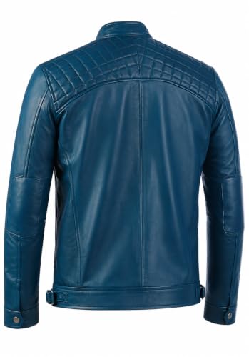 Image of Genuine Leather Men's cafe racer jacket Sheepskin Quilted Motorcycle Style Lambskin Leather Jacket Men