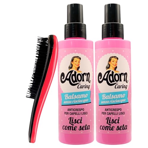 Balsamo Spray LISCI COME SETA, Senza Risciacquo, Anticrespo, Per Capelli Lisci 150ml + Spazzola Per Capelli (Colorazione Assortita) (2 Flaconi+Spazzola)