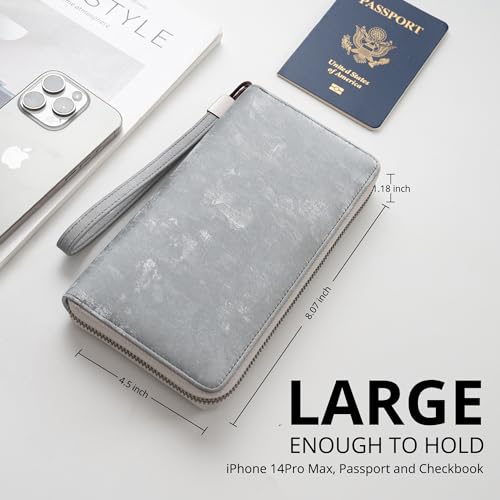 Bveyzi Women RFID Blocking Wallet Leather Zip Around Phone Clutch Large Capacity Ladies Travel Purse Wristlet (Vegan Grey) - Thumbnail 4