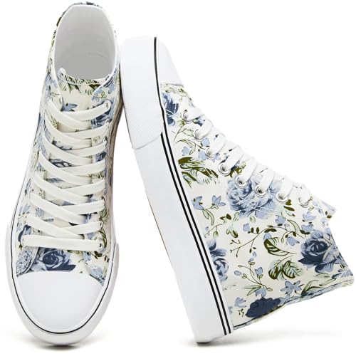 Image of yageyan Womens High Top Canvas Sneakers Fashion White Shoes for Women