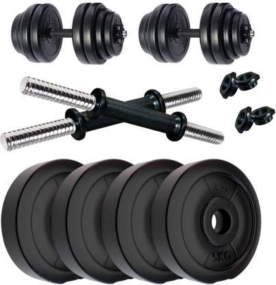 SUS Chrome Plated Products 04 Kg to 20 Kg Home Gym Combo of PVC Dumbbell Plate Set with Dumbbell Rods, Exercise and Fitness Sets (12, Black)