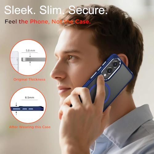 Image of MALEWOLF for Samsung Galaxy S25 Edge Case, Non-Slip Phone Case with Invisible Kickstand [Fits for Magsafe], Ultra Slim Translucent Cover for Galaxy S25 Edge, Mil-Grade Drop Protection (Darkblue)