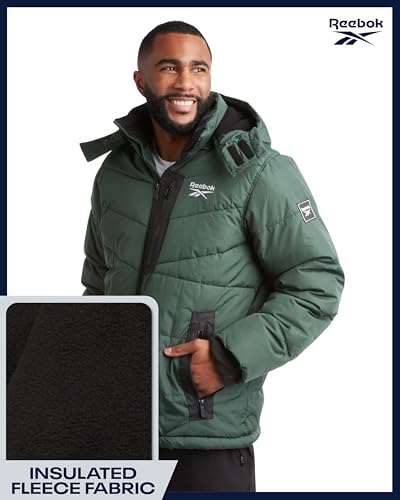 Image of Reebok Mens Winter Jacket - Thick Heavyweight Ski Winter Coat - Warm Insulated Quilted Hooded Puffer Coat for Men