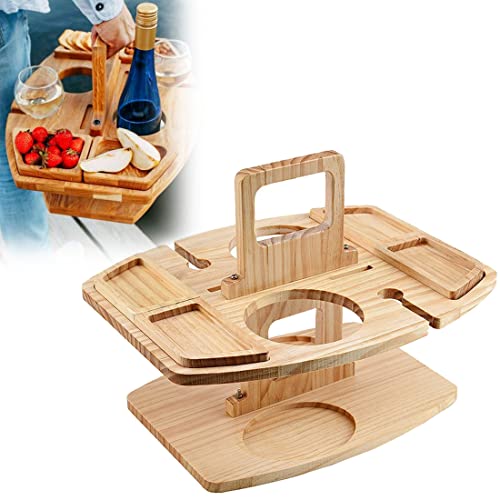 Mesa De Vino Plegable Al Aire Libre,2 en 1 Madera Portátil Mesa de Picnic Plegable al Aire Libre para Picnic al Aire Libre Camping Playa Cover