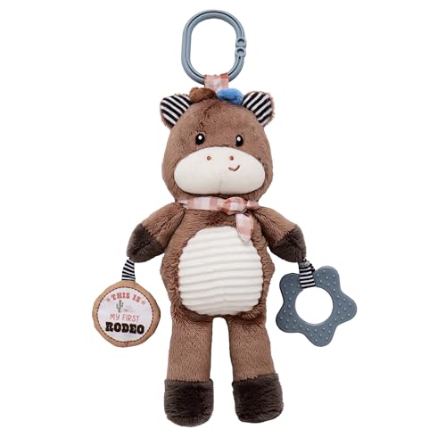 Plush Horse 14 inch Activity Toy with Crinkle, Rattle, Teether and Travel Hook, My First Rodeo, Brown, Western Ranch Pony