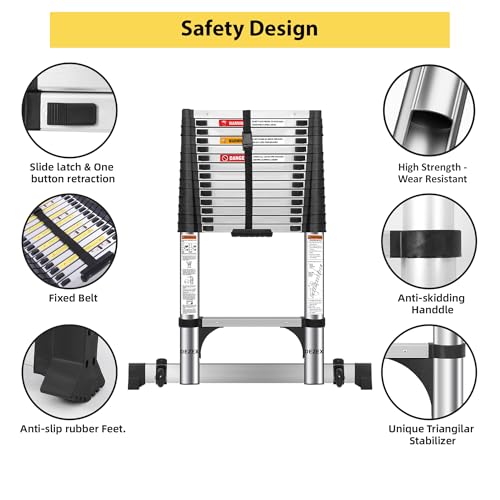 DEZEX 16.5 FT Stainless Steel Telescoping Ladders - One-Button Retraction Collapsible Extension Ladder for Home,RV,Attic,Lasts 330 LBS by DEZEX - Image 3