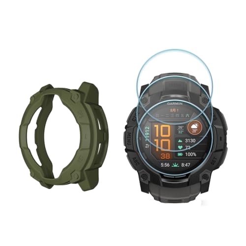 Verre montre Garmin Instinct 3 45mm solaire anti-rayure : protégez l'écran avec la coque verte