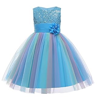 M MUNCASO Girls Princess Dress Sequin Tulle Flower Rainbow Round Collar Sleeveless Formal Dress Birthday Party Wedding Bridesmaid Girl Evening Dresses Toddler Baby Age for 2-13 Years