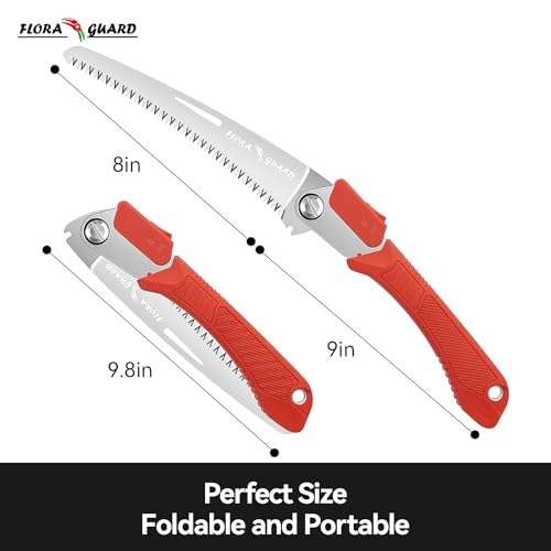 FLORA GUARD Folding Saw, Heavy Duty 8 Inch Blade Hand Saw, Quality SK-5 Steel, Curved Blade Hand Saw for Wood Camping, Dry Wood Pruning Saw with Razor Tooth(HS1039-Red) - Image 3