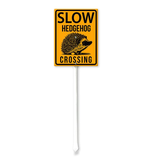 Geroclonup Slow Sign Hedgehog Crossing Sign with Stake 20x30cm Yard Sign Yard Decoration Rustproof Outdoor Aluminum Sign for Yard Garden Lawn Street Outdoor