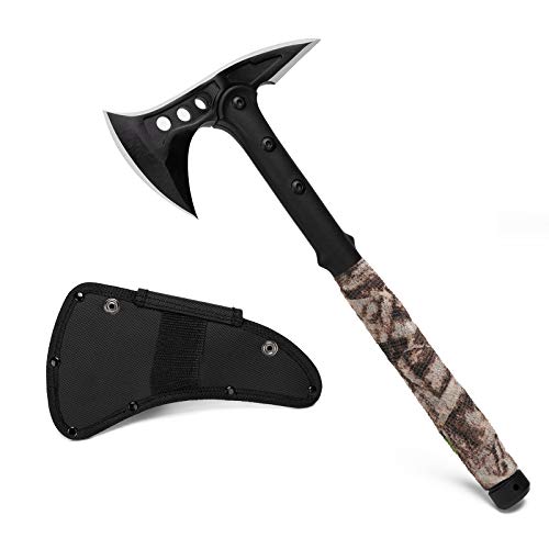 SUNFIRST Camp Axe Survival Tomahawk Throwing Axe Hatchet Tactical for Outdoor Survival Hiking Camping with Spike Non-Slip Handle with Sheath
