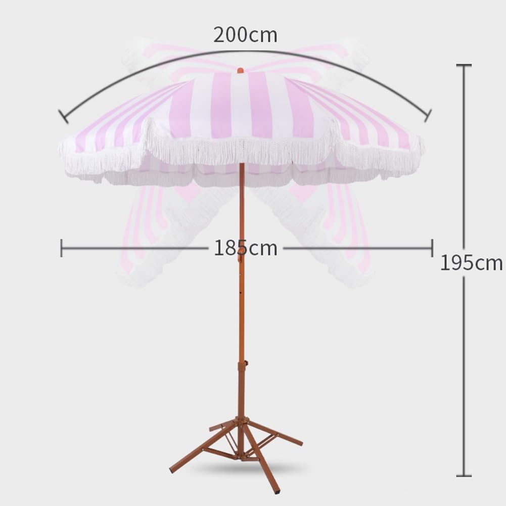 Sombrilla de Jardín Boho con Flecos de 200 cm, Parasol de Playa Toldo Portátil para Exteriores para Balcones, Piscinas