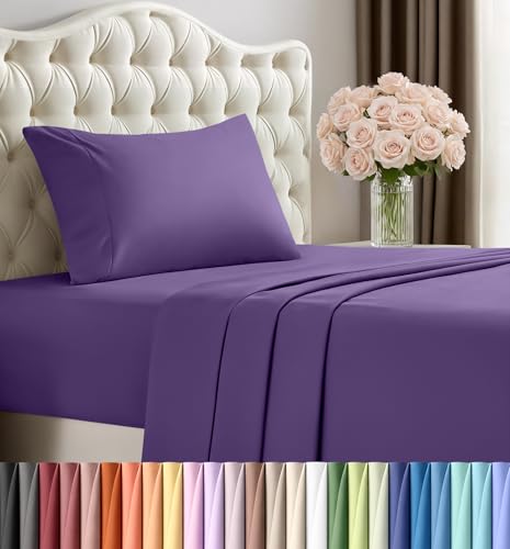 Image of Utopia Bedding Twin Sheet Set - 3 Piece Bed Sheets for Twin Size Bed, Soft and Breathable Microfiber, Includes 1 Fitted Sheet, 1 Flat Sheet and 1 Pillowcase - Oeko Tex (Egg Plant)