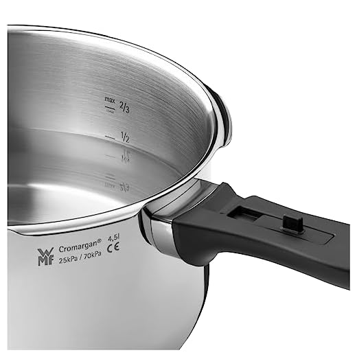 WMF Perfect Plus One Pot - Pentola a pressione a induzione, 4,5 l, con protezione della fiamma, grande segnale di cottura, 2 livelli di cottura, manico con coperchio rimovibile, regolatore di livello