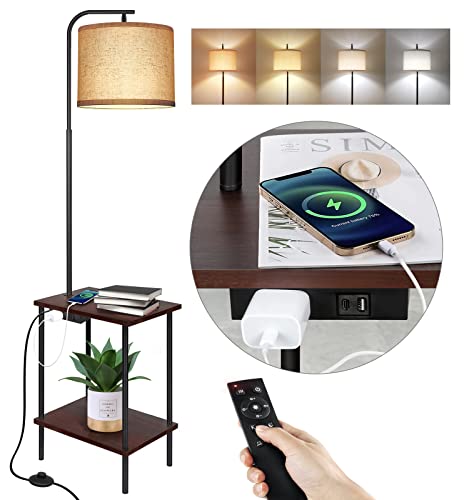 Outon Floor Lamp With Table, Usb & Type C Charging Port, Ac Outlet, Standing Reading Light With Dimmer & 4 Color Temperature, End Table With Lamp Attached, Side Table With Lamp For Living Room Bedroom #TOP25