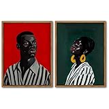 Abstract African American Wall Decor Black Couple Canvas Wall Art Set of 2 Black Women Men Portrait Painting Fashion Afro Women Men Posters Prints for Bedroom Living Room Office Decor 12x16in Unframed