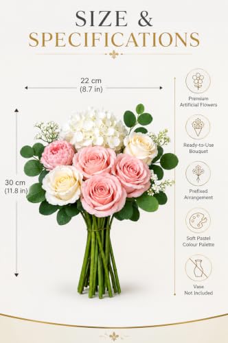 Image of Divyakosh Artificial Flowers Bunch (Vase Not Included). Artificial Flower for Vase, Flower Bouquet Gift, Pink Rose Peony Hydrangea Arrangement for Living Room Office Dining Table Centerpiece