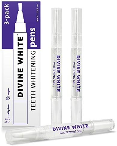 Divine White Snow Teeth Whitening Gel Pen with Brush Tip Applicator Includes 36% Carbamide Peroxide | Compact Design, Travel Friendly, Beautiful White Smile, Oral Care Teeth Whitening Pen, Pack of 3