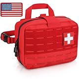 LIVANS Tactical Molle Medical Pouch of Upgraded Size, First Aid Large Capacity IFAK EMT Detachable Quick Release with Headrest Mount Include Flag and Cross Patch, Red, Free Size
