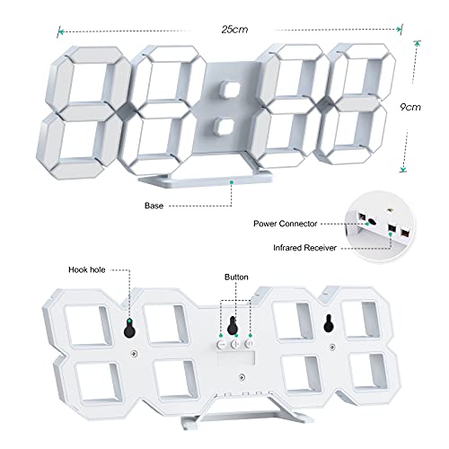 3D-LED-Desk-Digital-Wall-Alarm-Clock-97-Inch-Decorative-Home-Easy-Operated-Silent-Snooze-Temperature-Auto-Dimmer-USB-Non-Battery-Nightlight-for-RoomOfficeBedroomKitchenSchool-Cool-White
