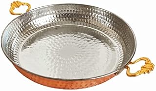 BAYKUL Hammered Copper Chef Pan, (9.5 Inches-24 Cm) Handcrafted Authentic Red Copper Skillet, Traditional Handmade Turkish Copper Skillets for Cooking, Egg Frying Omelet Sahan Pan (24 Cm (9.5 Inches))