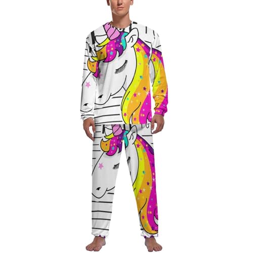 Pyjama homme rayé licorne : ensemble confort à manches longues pour des nuits douces