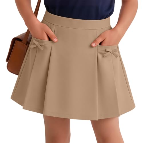 Custoneei - Custoneei Girls' School Uniform Skirt with Pocket, Khaki, 7-8 Years - Best Deal on Amazon