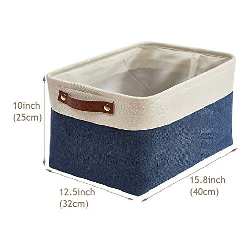 Image of DECOMOMO Foldable Storage Bin [3-Pack] Collapsible Sturdy Cationic Fabric Storage Basket Cube W /Handles for Organizing Shelf Nursery Home Closet (Navy Blue and White, Extra Large - 15.8 x 12.5 x 10)