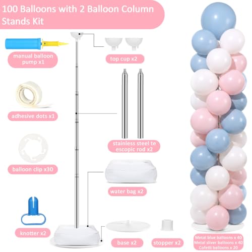 Image of 2 Sets Adjustable Balloon Column Stand Kit with Bases(Pink Blue)