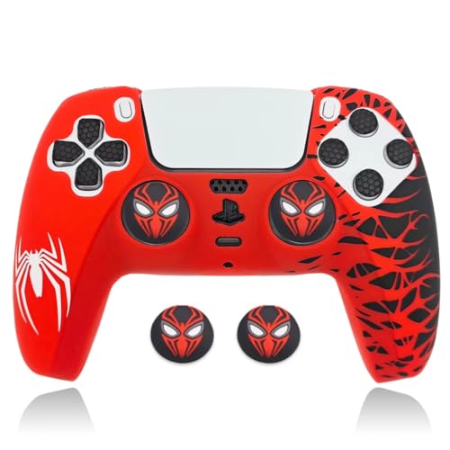 Image of TMG PS5 Controller Skin Spider-Man Theme Silicone Pecial Edition Protective Skin Case Cover for PS5 Controller with 2 Thumb Grip Caps (Red)