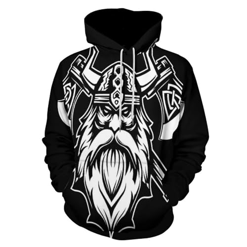 Sweat à capuche homme viking avec impression 3D durable et grande poche frontale