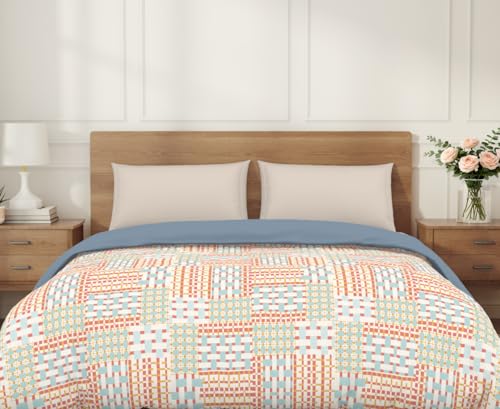 Image of Welspun Arlo Double Bed Quilt Comforter, 2-in-1 Reversible, Lightweight AC Quilt Blanket, Soft Breathable Microfiber for All Seasons & Winter Use, 200x200 cm Double Bed Quilt, Coral Almond