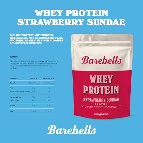 Barebells Whey Proteïnepoeder – Strawberry Sundae | 26 g eiwit per portie, zonder toegevoegde suiker, romige aardbeismaak, zomer-eiwitshake, 1 x 900 g zakje - Afbeelding 6
