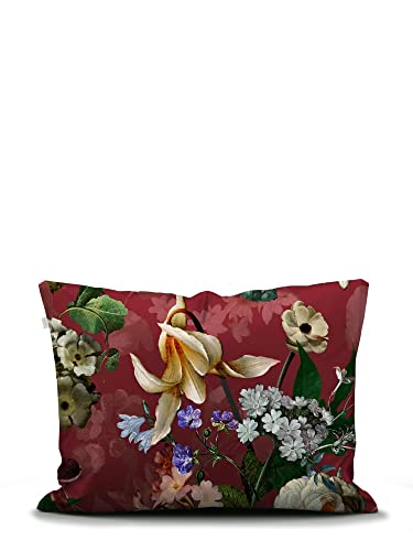 ESSENZA Bettwäsche Fleurel Blumen Pfingstrosen Tulpen Baumwolle Flanell Weinrot, 135x200 + 1x 80x80 cm Cover