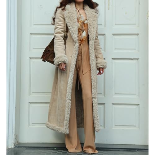 Long Winter Coats for Women Faux Suede Leather Shearing Jacket Fuzzy Sherpa Lined Trench Coat Business Casual Overcoat2