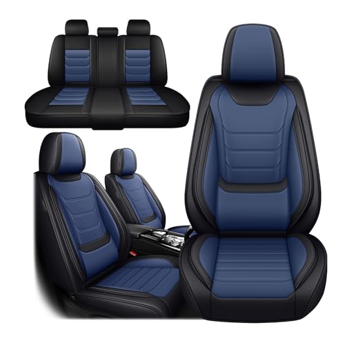 Nappa Leather Seat Covers Full Set for Chrysler Pacifica 2004-2026, 5 Seats Waterproof & Tear-Resistant Car Seat Cover Inside Zipper Design and Reserved Opening Holes(Standard Full Set/Black Blue)