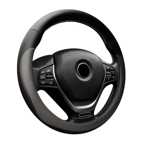 Lxsloet Car Steering Wheel Cover, 15 Inch Napa Leather Car Steering Wheel Protector, Slip-Resistant Elastic Steering Wheel Handle Cover, Universal Interior Accessories for Cars Trucks SUVs (Grey)