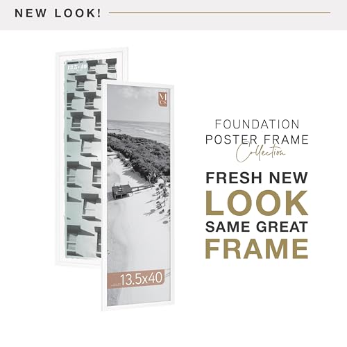 Image of MCS Foundation 13.5x40 Poster Frame Traditional White, Vertical & Horizontal Wall Hanging Large Picture Frame for Photos, Panoramics, Posters & Art Prints (1-Pack)