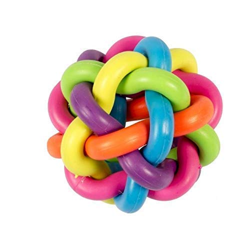 RvPaws Dog & Cat Chew Knot Ball Woven Braided Rainbow Bouncy Rubber Toy with Jingle Bell Inside for Pet Training and Teeth Cleaning (Multicolour, Small) (B0949HFK6K) Amazon Price History, Amazon Price Tracker