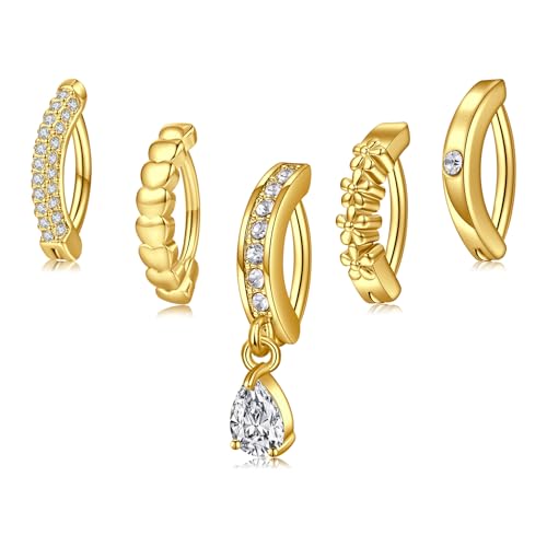 MODRSA Belly Button Ring Set - 3pcs Gold Hoop & Clicker Belly Rings for Women - Surgical Steel - 14 Gauge - Hinged