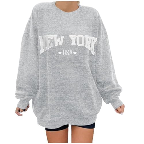 Sweatshirt femme imprimé lettre ample gris XXL à épaules tombantes